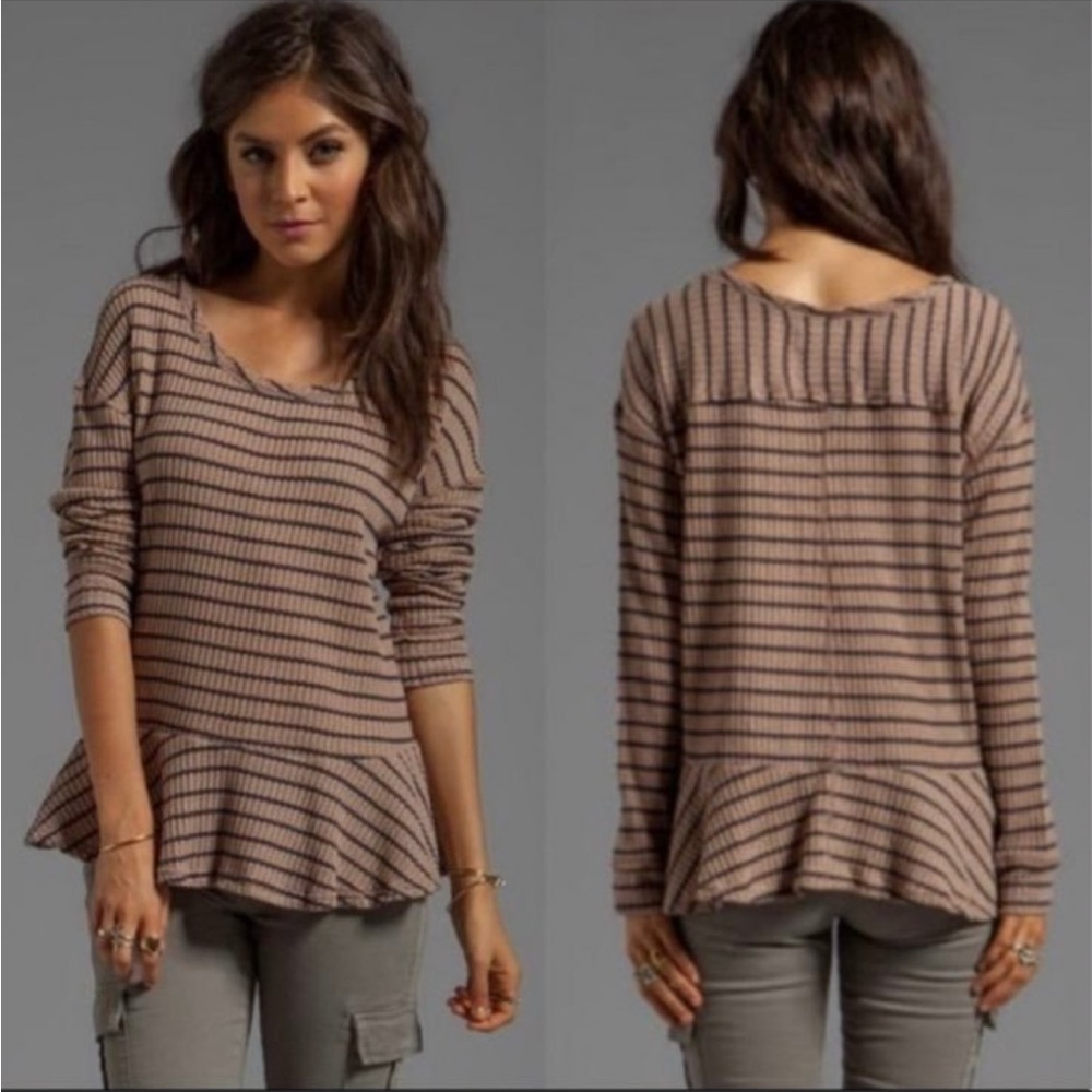 We The Free Auntie Em Peplum Thermal Top Boho Brown